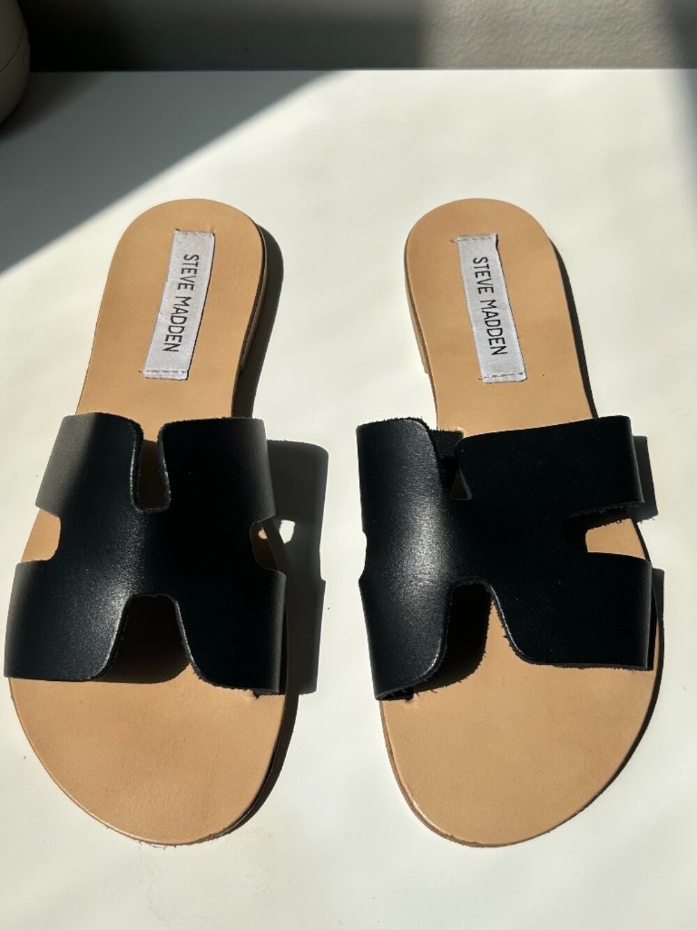 Steve Madden Grady Leather Sliders Black